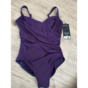 Miraclesuit Ruched One Piece Swimsuit Sangria Purple Size 16 DD Slimming Shaping